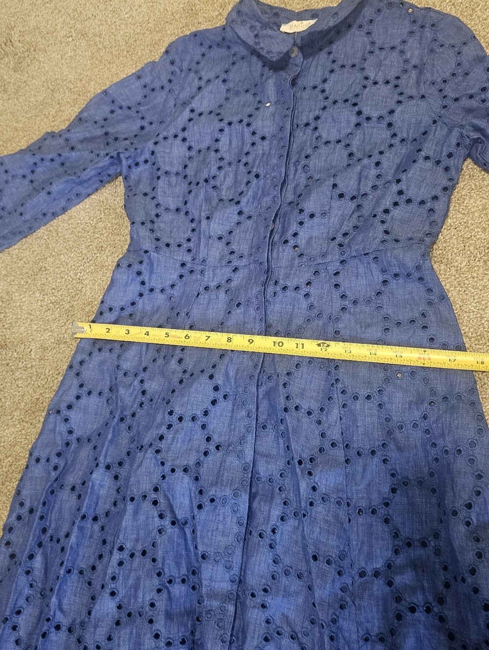 MARINA Blue Eyelet Maxi Shirt Dress - Long Sleeve - Picture 8 of 11